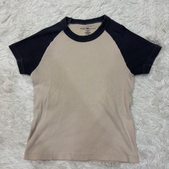 Brandy Melville | Cream and Blue Baseball Tee - Picture 2 of 4